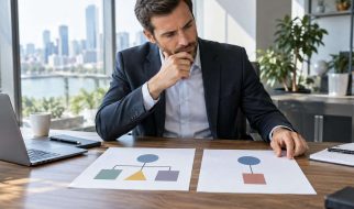 Escena editorial sobre elección entre sl y slu para una startup